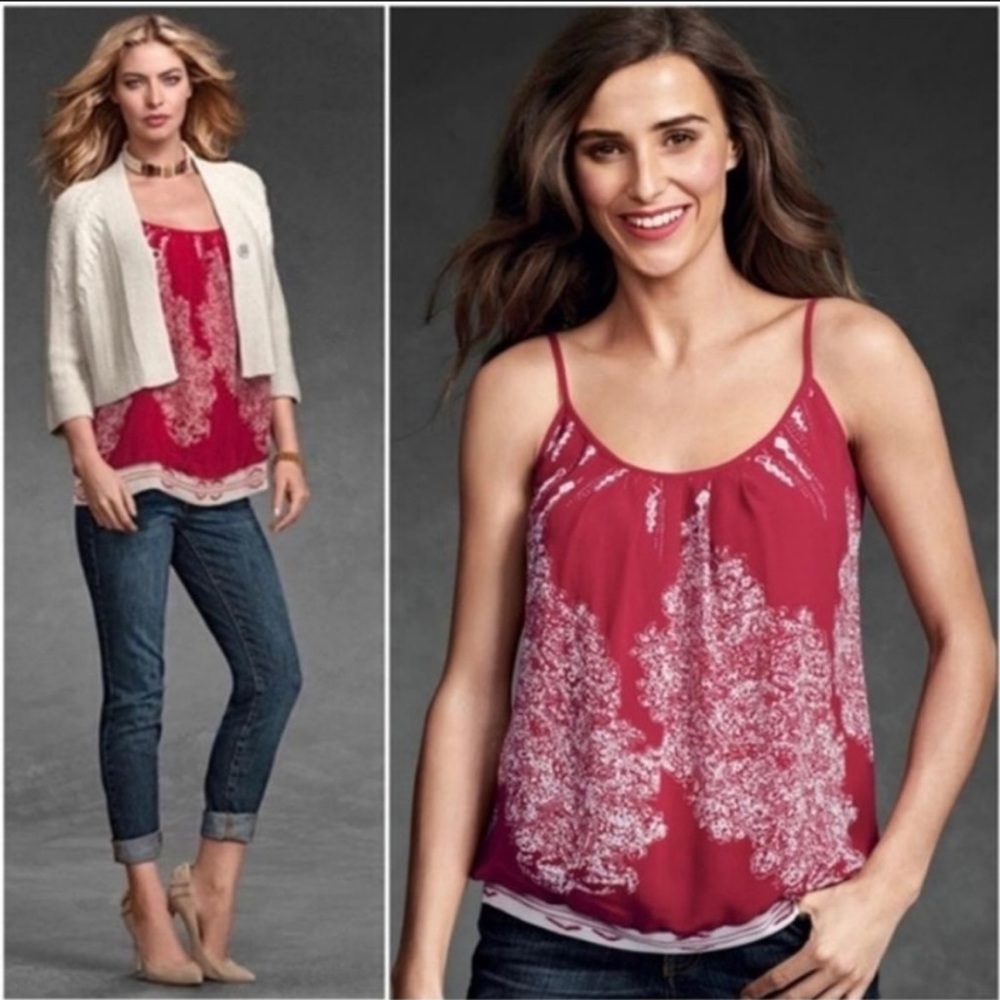 CABI #162 Heart Of Township Red Cami Tank Top